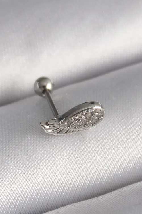 ietaks™ 316L Çelik Gümüş Renk Zirkon Taşlı Kanat Tragus Piercing