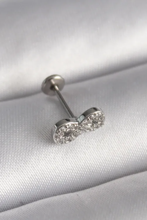 ietaks™ 316L Çelik Gümüş Renk Zirkon Taşlı Sonsuzluk Model Tragus Piercing