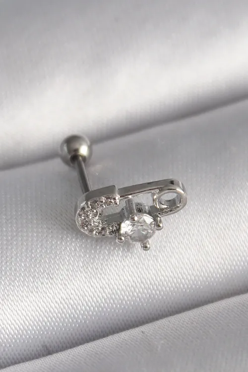 ietaks™ 316L Çelik Gümüş Renk Zirkon Taşlı Toplu İğne Tragus Piercing