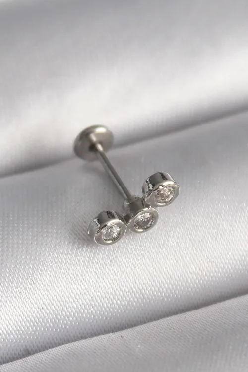 ietaks™ 316L Çelik Gümüş Renk Zirkon Taşlı Tragus Piercing