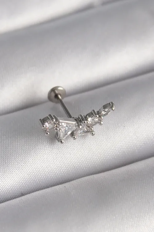 ietaks™ 316L Çelik Gümüş Renk Zirkon Taşlı Tragus Piercing