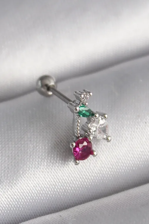 ietaks™ 316L Çelik Gümüş Renk Zirkon Taşlı Tragus Piercing