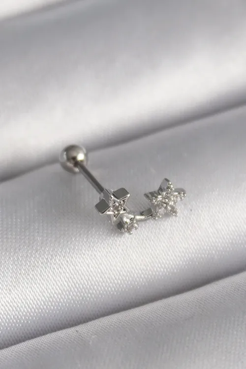ietaks™ 316L Çelik Gümüş Renk Zirkon Taşlı Yıldız Tragus Piercing