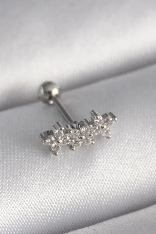 ietaks™ 316L Çelik Gümüş Renk Zirkon Taşlı Yonca Tragus Piercing