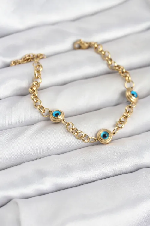 ietaks™ 316L Çelik Nazar Model Gold Renk Kadın Bileklik
