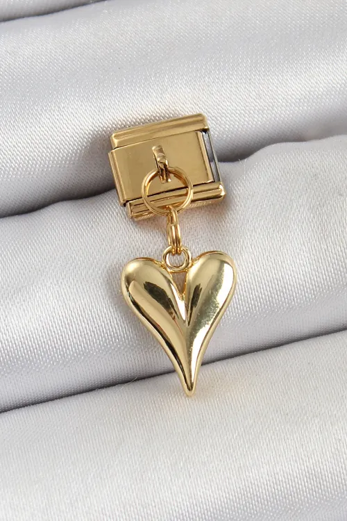 ietaks™ 316L Çelik Sallantılı Kalp Model Gold Renk Nomination Charm
