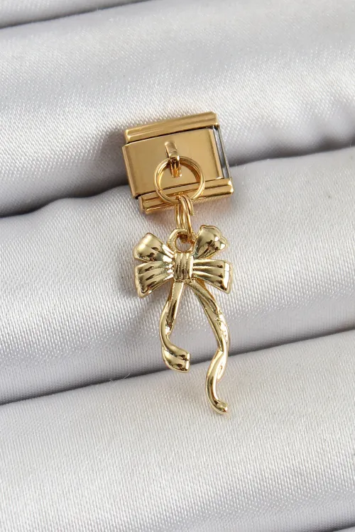 ietaks™ 316L Çelik Sallantılı Uzun Fiyonk Model Gold Renk Nomination Charm