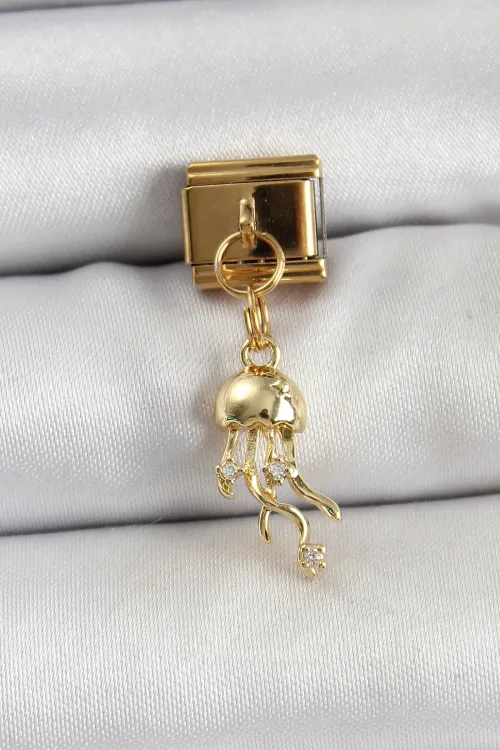 ietaks™ 316L Çelik Sallantılı Zirkon Taşlı Deniz Anası Model Gold Renk Nomination Charm