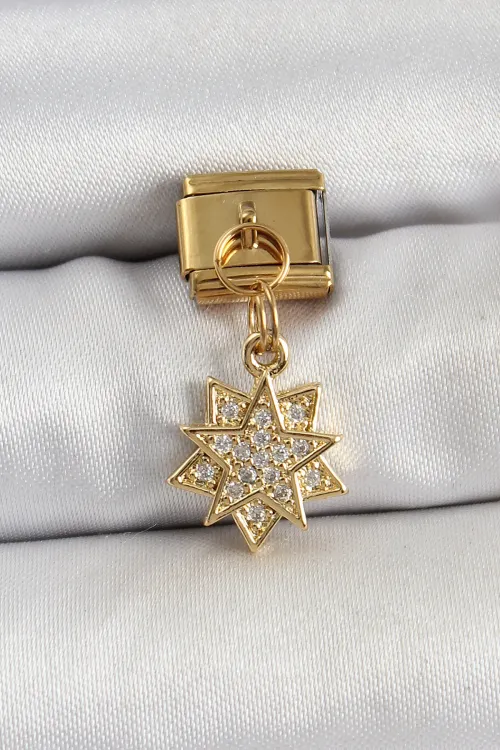 ietaks™ 316L Çelik Sallantılı Zirkon Taşlı Yıldız Model Gold Renk Nomination Charm