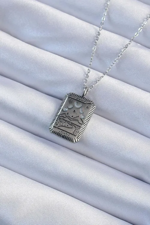 ietaks™ 316L Çelik Zincir Eskitme Gümüş Renk Ay Figürlü Tarot Kolye