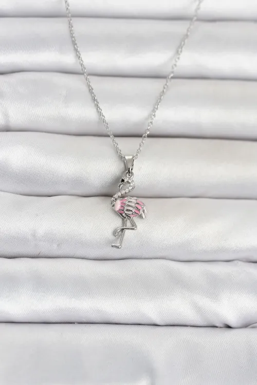 316L Çelik Zincir Gümüş Renk Flamingo Model Kadın Kolye