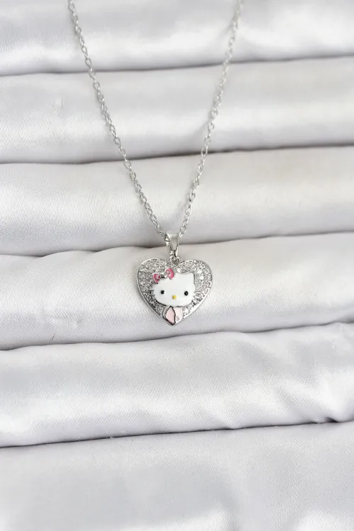316L Çelik Zincir Gümüş Renk Kitty Model Kolye