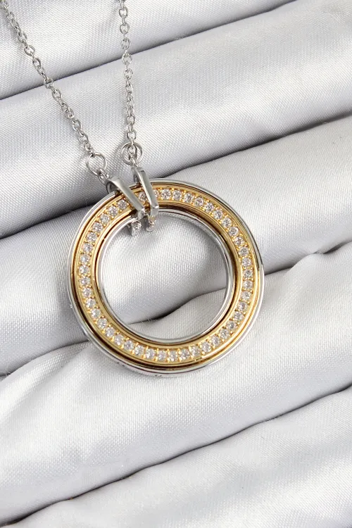 ietaks™ 316L Çelik Zirkon Taşlı Dönen Daire Model Gold Ve Gümüş Renk Kadın Kolye