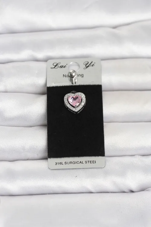 316L Cerrahi Çelik Pembe Kalp Model Göbek Piercing