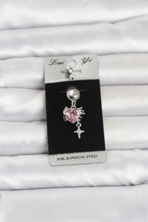 316L Cerrahi Çelik Pembe Zirkon Taşlı Model Göbek Piercing TJ-PR1408