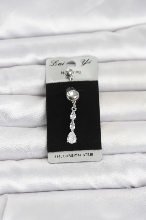 316L Cerrahi Çelik Sallantılı Damla Model Göbek Piercing