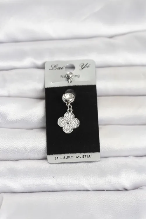 316L Cerrahi Çelik Sallantılı Yonca Model Göbek Piercing