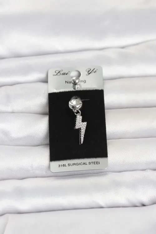 316L Cerrahi Çelik Zirkon Taşlı Şimşek Sallantılı Göbek Piercing