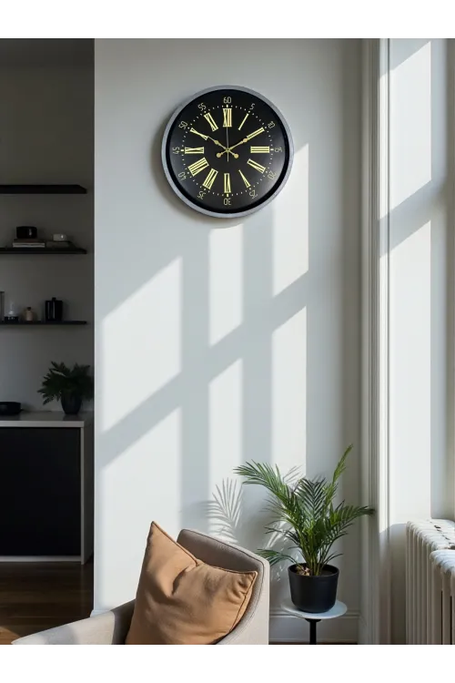 36 Cm Gri Şık Dekoratif Duvar Saati