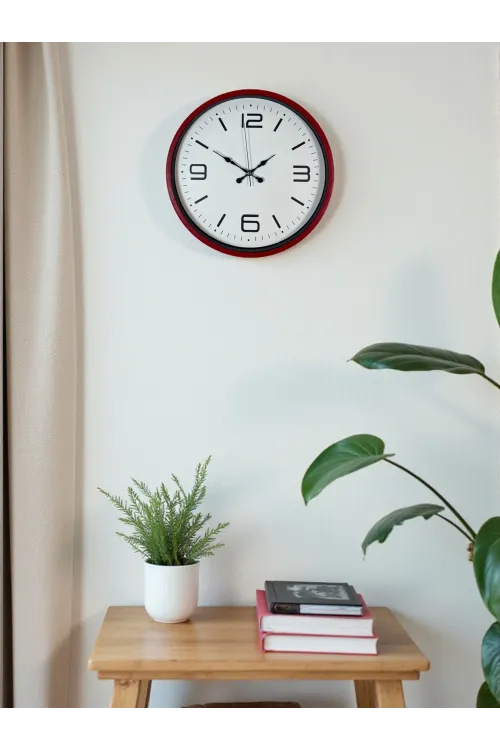36 Cm Kırmızı Modern Dekoratif Duvar Saati