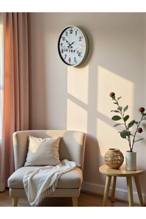 36 Cm Krem Çocuk Odası Duvar Saati