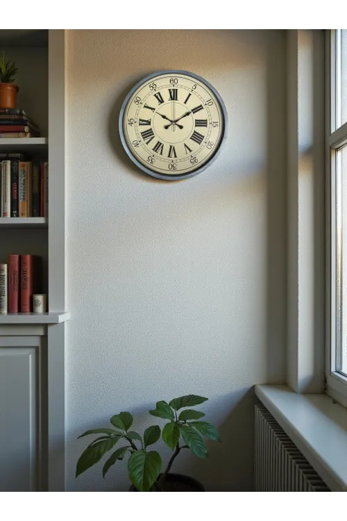 36 Cm Nostalji Gri Dekoratif Duvar Saati