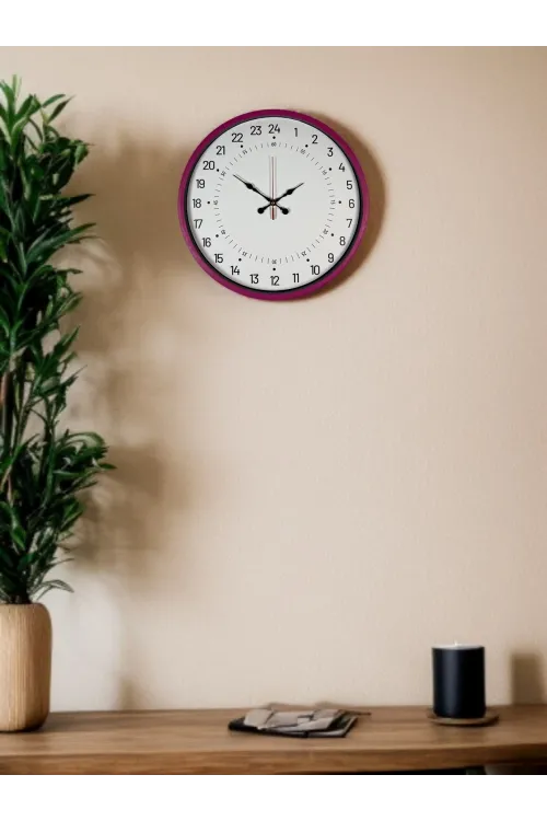 36 Cm Pembe 24 Saat Göstergeli Özel Tasarım Duvar Saati