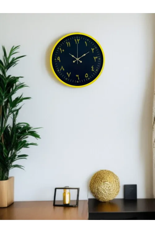 36 Cm Sarı Dekoratif Arapça Rakamlı Duvar Saati