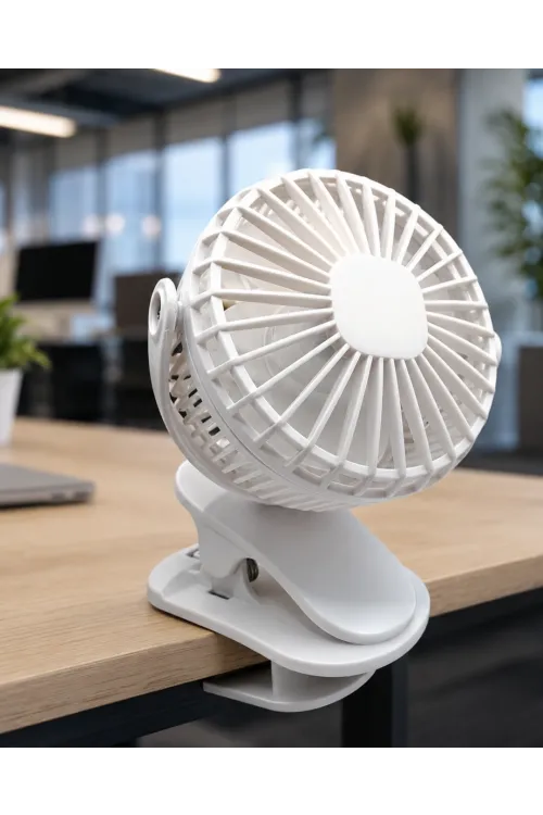 360 Derece Dönebilen Mandallı Şarjlı Mini Masa Fanı
