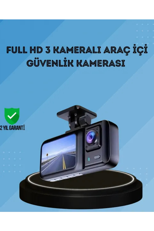 360° Kapsama Sahip Full Hd Araç Kamerası 3’lü Kayıt Gece Görüşlü Dashcam