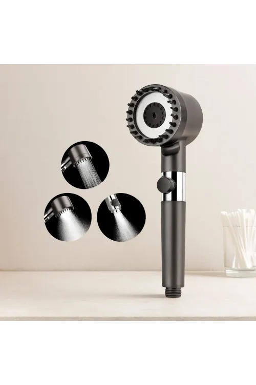 360° Masajlı Silikon Duş Başlığı - 3 Modlu, Su Stoplu