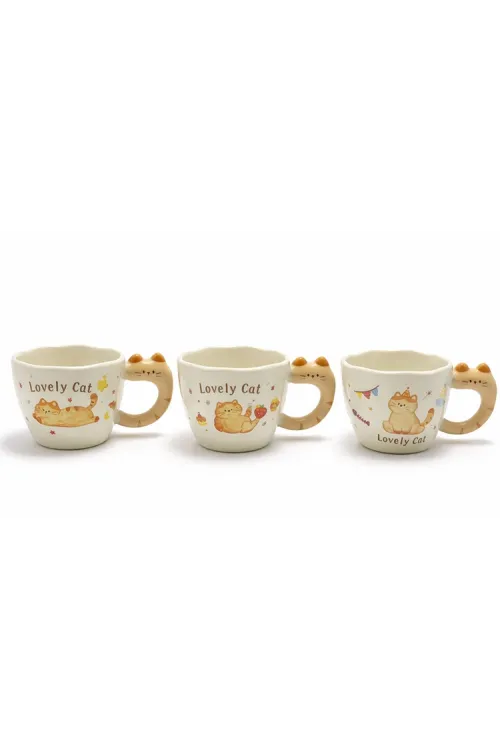 3D Kedi Kuyruk Detaylı Kupa Bardak