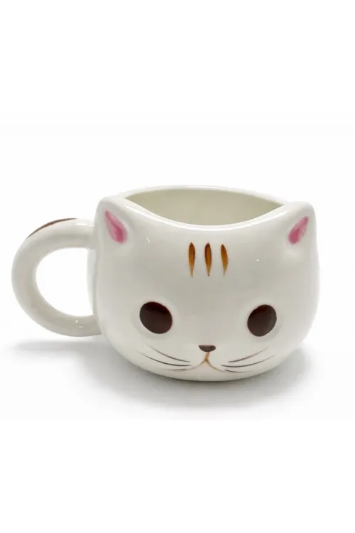 3D Kedi Tasarımlı Kabartmalı Seramik Kupa Bardak