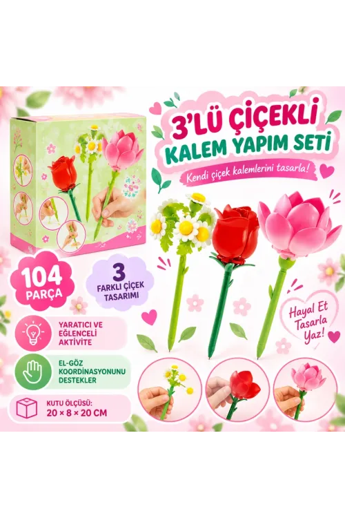 3’lü Çiçekli Kalem Yapım Seti 104 Parça