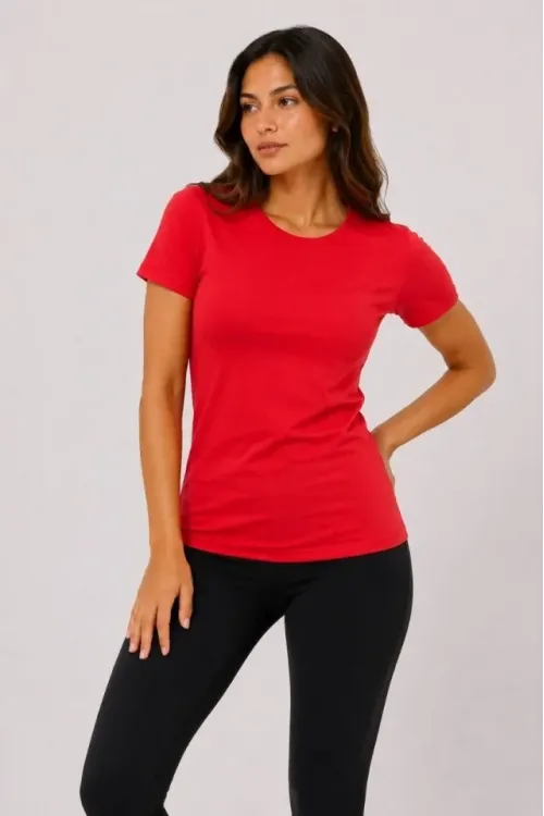 3’lü Kısa Kollu Bisiklet Yaka Basic Slim Fit T-Shirt - Kırmızı - Mavi - Turuncu