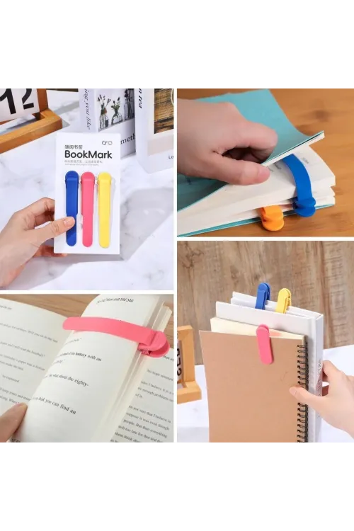 3’lü Otomatik Kitap Ayıracı – Akıllı Silikon Yer İmi Klips Seti, Okuma Severler İçin Pratik Kitap Aksesuarı