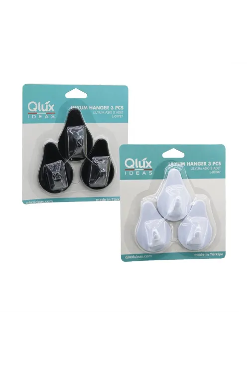 3pcs Lılyum Askı  Siyah - Beyaz Plastik   Yapışkanlı Montaj