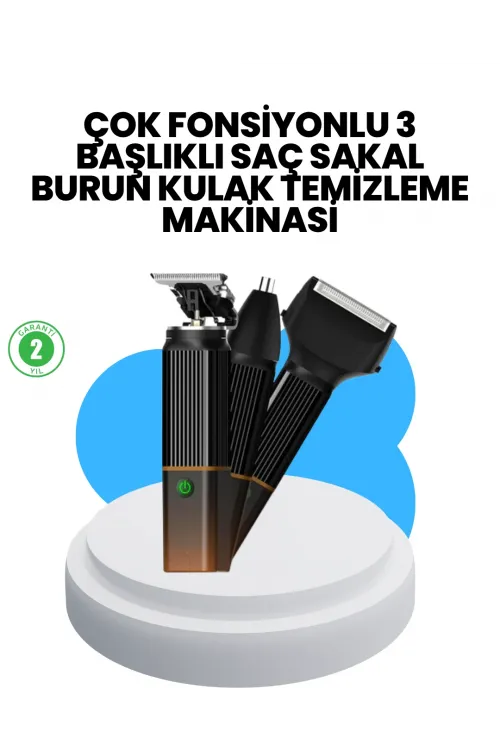 3’ü 1 Arada Erkek Bakım Makinesi – Paslanmaz Çelik Başlıklı Şarjlı Tıraş Seti