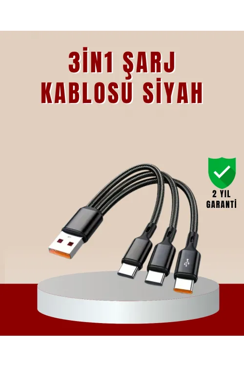 3’ü 1 Arada Hızlı Şarj Kablosu – İos Android Type-c Uyumlu