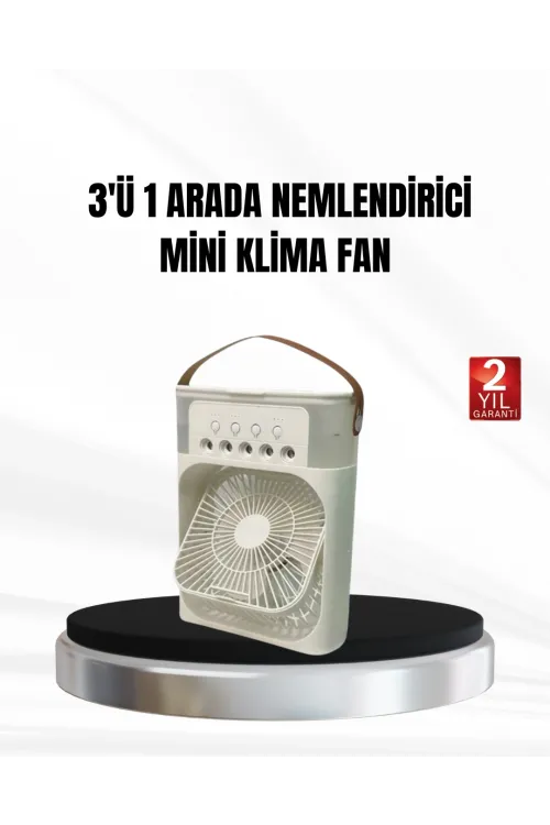 3’ü 1 Arada Mini Klima Fan Usb Şarjlı, 7 Renk Gece Lambalı Ve Nemlendirici