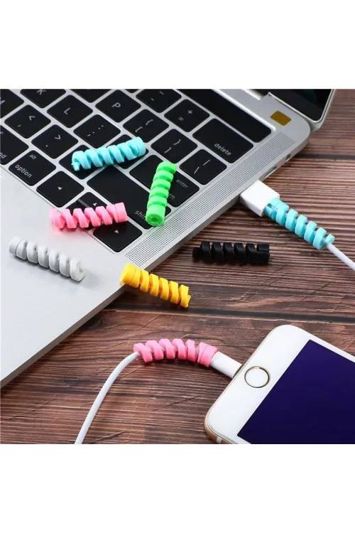 4'lü Apple, Android Şarj Kablosu Koruyucu Silikon Spiral Yay Aparat