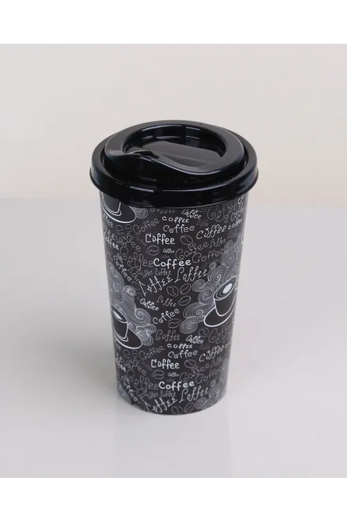 4 Adet Kahve Bardağı - Kapaklı Desenli 400ml