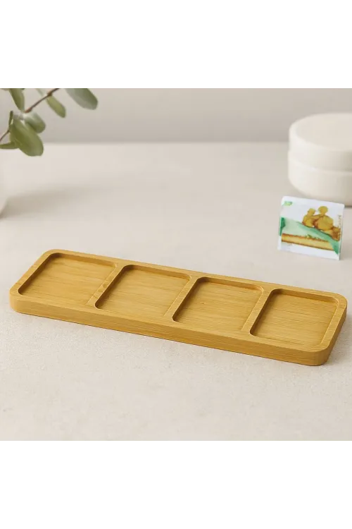 4 Bölmeli Dikdörtgen Bambu Servis Tepsisi 32.8x10x1.4 cm