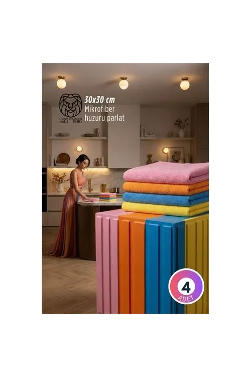 4lü Lüks Mikrofiber Bez Seti: İz Bırakmayan Ultra Emici