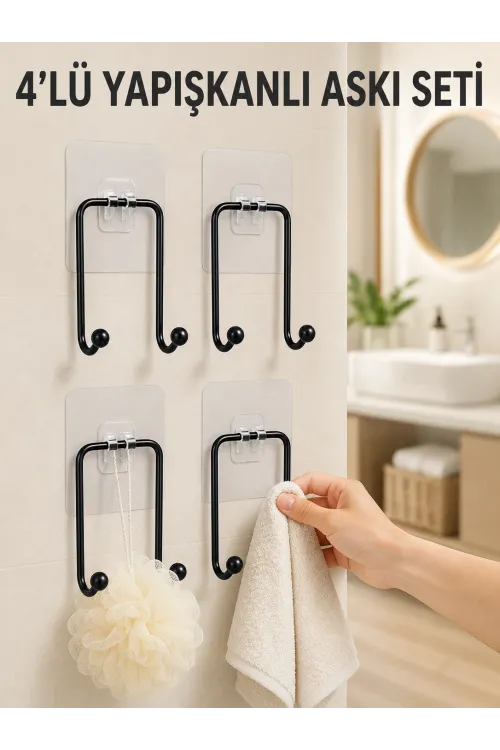4lü Yapışkanlı Askı Seti Mutfak Banyo Ve Ev İçin Duvar Askısı