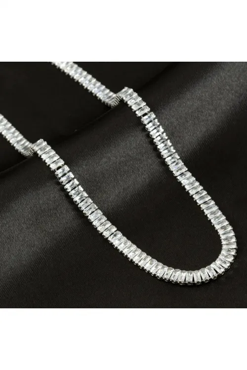 4 mm Baget Taşlı Zirkon Lüks Çelik Kolye