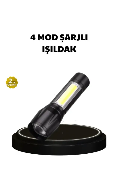 4 Mod Şarjlı Işıldak | Ultra Güçlü Cree Led | Su Geçirmez Alüminyum Gövde