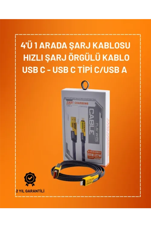 4ü 1 Arada Usb Hızlı Şarj Ve Veri Kablosu – 65w Güç, Çoklu Bağlantı, 1.2m