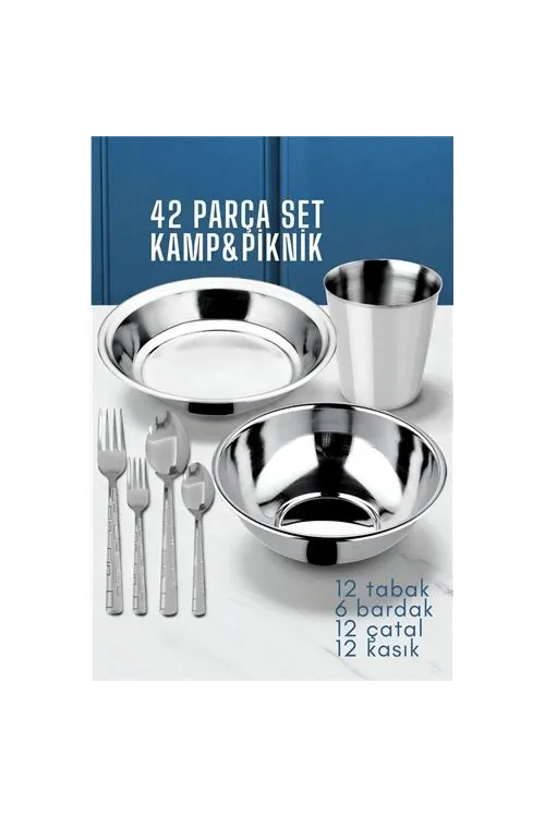 42 Parça Tabak Kase Bardak Çatla Kaşık Seti Kamp Piknik Seti  721970