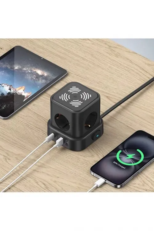 4lü Akım Korumalı Priz Gece Lambalı 2xusb 2xtype-c Çıkış Yüksek Gerilim Koruma Çoklu Priz Çoğaltıcı